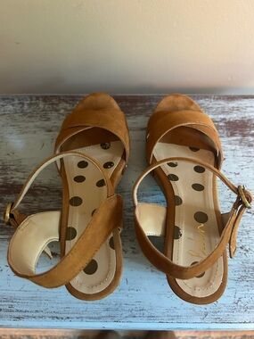 Boden Tan Suede Crisscross Ankle-Strap Sandals